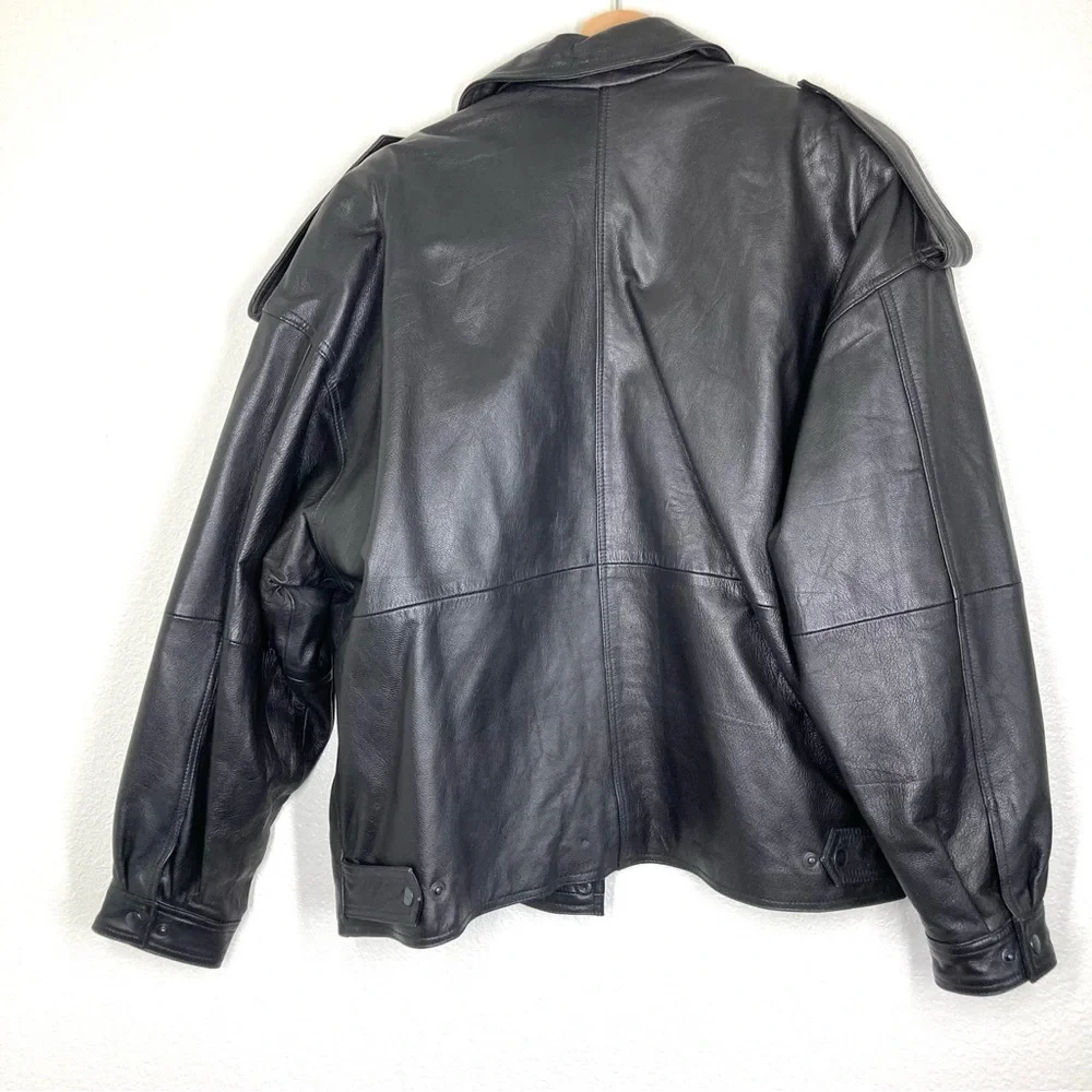 Vintage Together Oversized Bomber Leather Jacket Motorcycle Mens Large Black